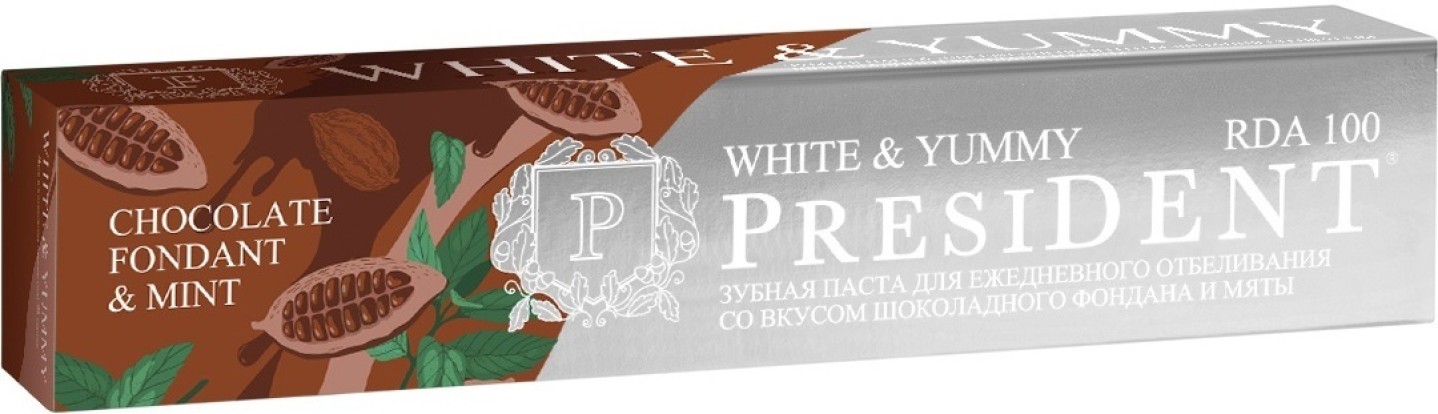 PRESIDENT PROFI White & Yummy (шоколадный фонтан с мятой) - зубная паста (75мл), PRESIDENT DENTAL / Германия